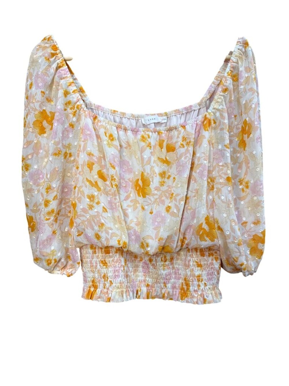 Floral Off-Shoulder Smocked Top With Puff Sleeves Lush Medium